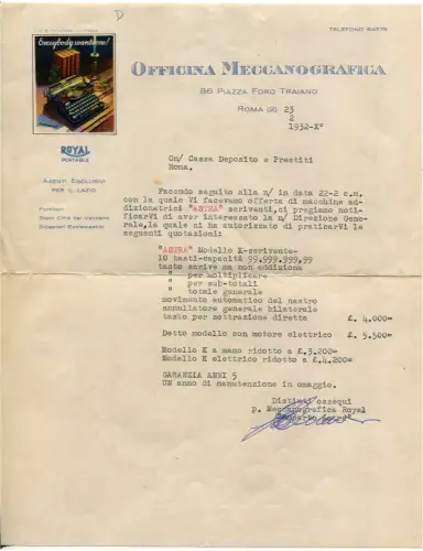 ROM, BRIEFKOPF MECHANISCHE WERKSTATT, SCHREIBMASCHINEN, 1932 m