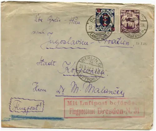 FREIE STADT DANZIG, FLUGPOST, ANNULS DANZIG LANGFUHR, 1922, 2 BRIEFMARKEN m