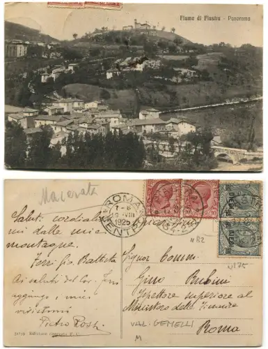 KÖNIGREICH, AK FIASTRA FLUSS (MC), 1925, 2 PAARE ZWILLINGSWERTE C10 X 2 m