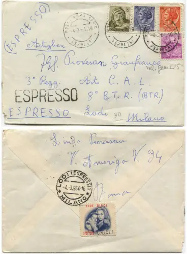 REPUBLIK, EXPRESS AUS ROM, 1964, 2 X L15 ZWILLINGSWERTE + L50 + L10 m