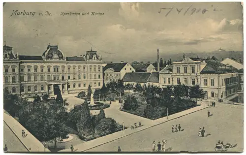 SLOWENIEN SLOVENIJA, POSTKARTE, MARBURG A. DR., SPARKASSA UND KASINO, 1910 m