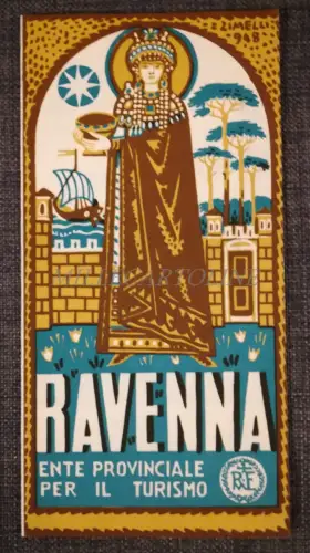 RAVENNA - Faltbare Touristenbroschüre mit Foto und Illustration von Zimelli