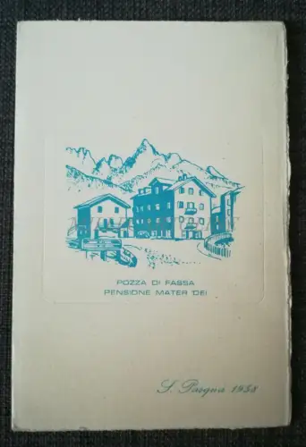 PENSION MATER DEI - Pozza di Fassa - Touristenbroschüre - Grüße Ostern 1958