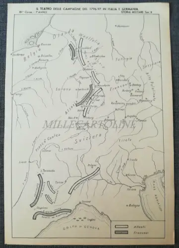 MILITÄRGESCHICHTE - Französische Revolution - Karte Theater Campagne Italien und Deutschland