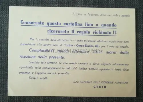 SOCIETA' CONSERVE CIRIO - S. Giovanni a Teduccio - Kommunikation Geschenkabteilung