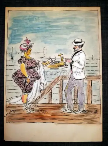 CHINA- UND AQUARELLZEICHNUNG - Frauen am Meer 3 - Kanuar