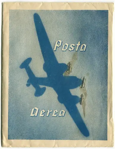 Bildumschlag mit dreimotorigem Flugzeug, zur Aufnahme der Luftpost m