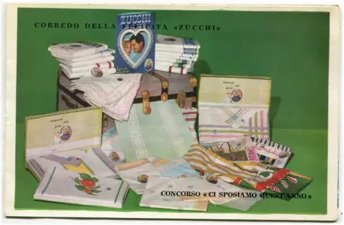 WERBUNG, faltbare Telerie Zucchi, Mailand, Ausstattung für Brautpaare, 1961