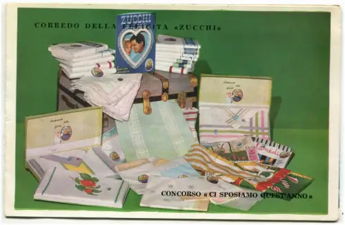 WERBUNG, faltbare Telerie Zucchi, Mailand, Ausstattung für Brautpaare, 1961