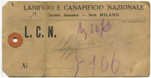 MAILAND, Quittung für Gepäck oder Taschen der Lanificio e Canapificio Nazionale
