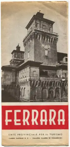 FERRARA, Vintage Tourist Faltblatt mit Denkmälern und kleiner Karte m
