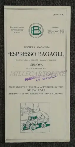 S.A. ESPRESSO BAGAGAGLI GENOVA - Faltbar mit Tarifen - Juni 1928