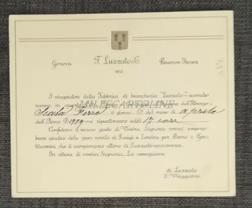 F. LUZZATO & CO. - Genua, Buenos Aires - Werbekarte mit Einladung