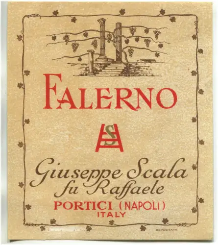 Weinetikett Falerno, Giuseppe Scala war Raffaele, Portici (Neapel) m