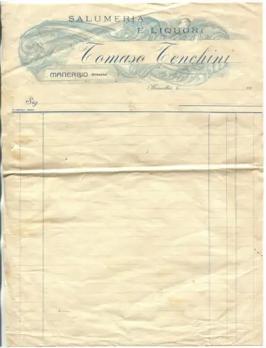 Rechnungsbogen, Salumeria e Liquori, T. Tenchini, Manerbio (Brescia), 10 m Jahre