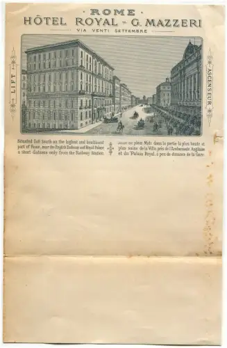 HOTEL ROYAL, G. Mazzeri, Rom, Briefkopf m