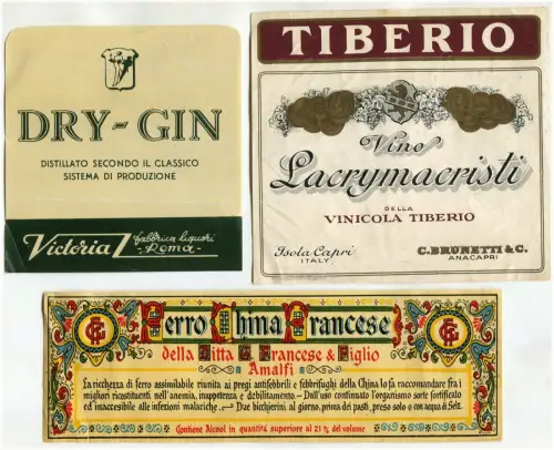 LOT von 9 ETIKETTEN von Getränken oder verschiedenen (Weine, Gin, Bitter, Punsch, Anis usw.) m