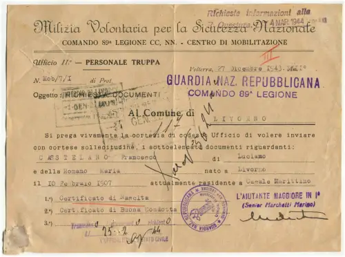 MVSN, Kommando 89^ Legion, Volterra, Dez 1943, Guradia Naz. Repubblicana m