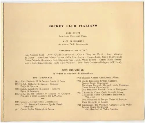 Klappbarer JOCKEY CLUB ITALIANO, Mitgliederliste bis 1965 m