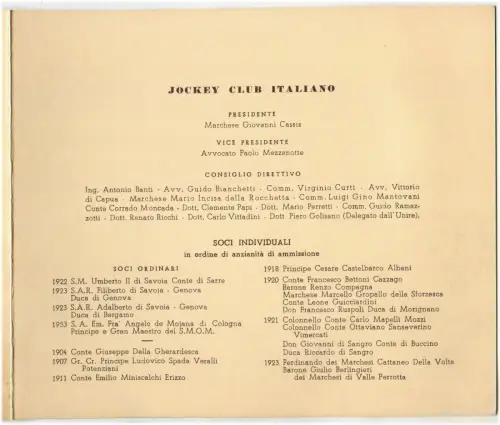 Klappbarer JOCKEY CLUB ITALIENISCH, Mitgliederliste bis 1965 m