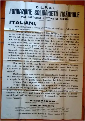 seltenes WANDBILD, CLNAI Stiftung pro Partisanen und Kriegsopfer, Mailand m
