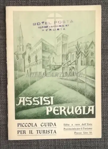 ASSISI & PERUGIA KLEINER FÜHRER - Touristenbroschüre mit Foto 1950
