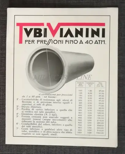 TUBI VIANINI ROMA - Werbe-Faltblatt mit Patenten