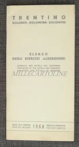 TRENTINO - Liste der Hotelbetriebe mit Preisen 1968