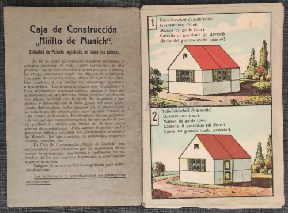 MÜNCHNER-KINDL-BAUKASTEN N°1 - Holzbauspiel 12 Gebäude 1920 um 2