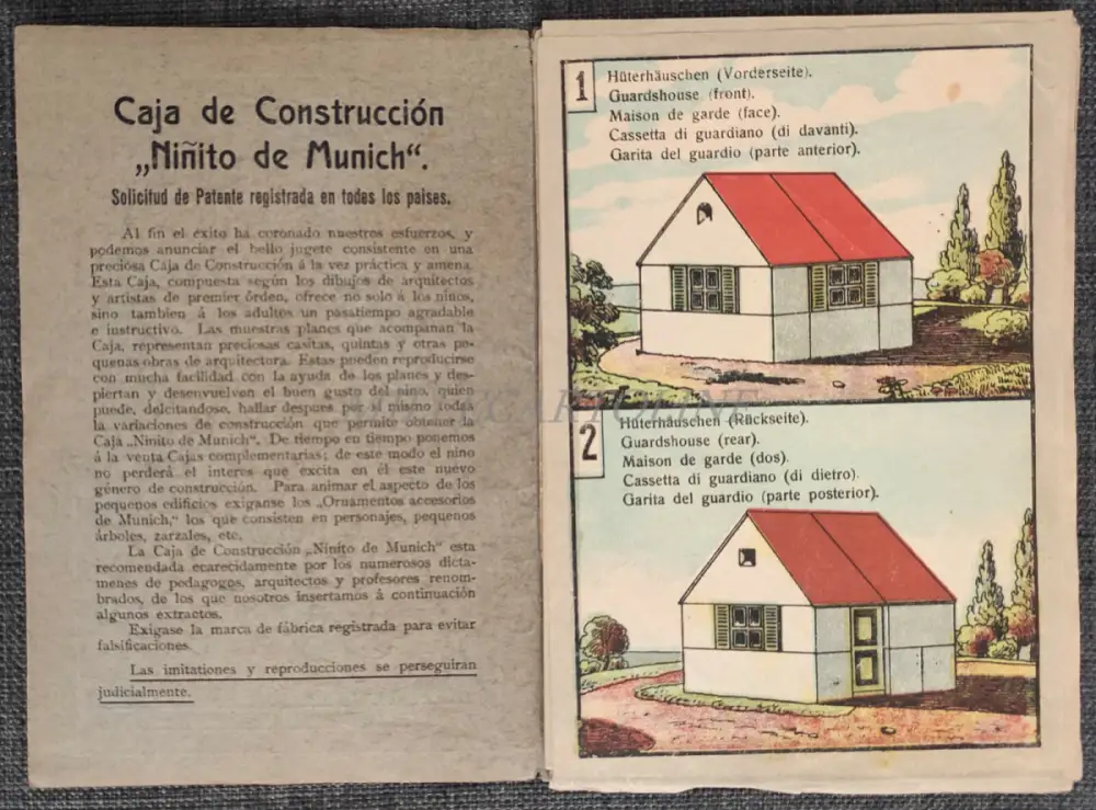 MÜNCHNER-KINDL-BAUKASTEN Nr.1 - Holzbauspiel 12 Gebäude 1920 um 2