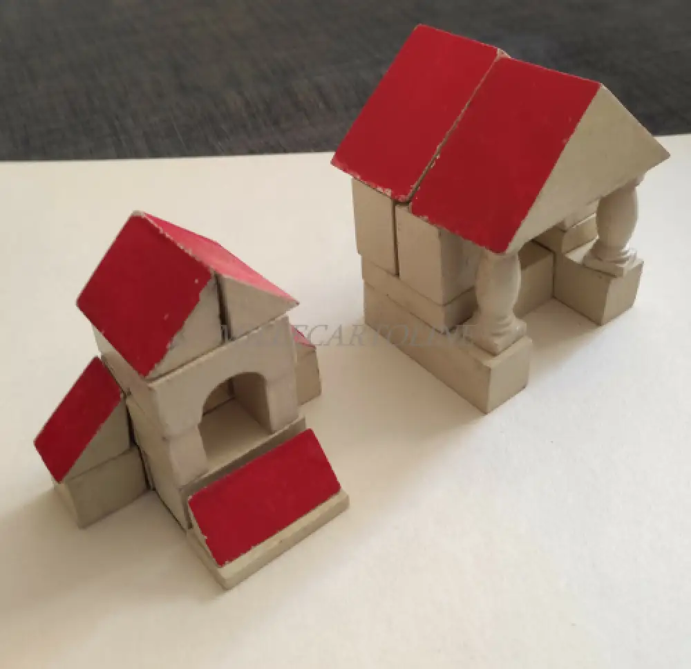 MÜNCHNER-KINDL-BAUKASTEN N°1 - Holzbauspiel 12 Gebäude 1920 um 5