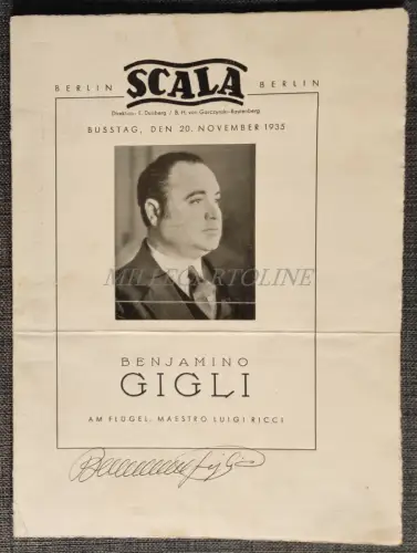 BERLIN SCALA BENJAMINO GIGLI - Faltprogramm Konzert 1935 Autogramm