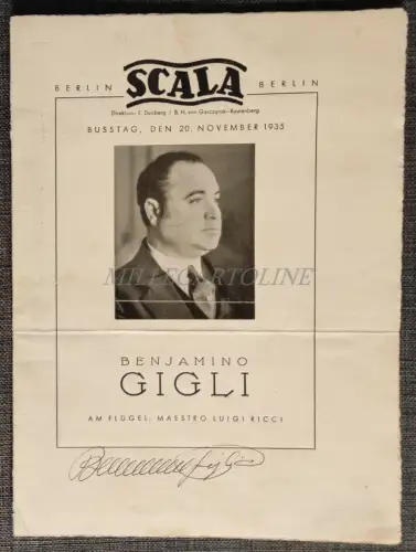 SCALA BERLIN BENJAMINO GIGLI - Faltprogramm Konzert 1935 Autogramm