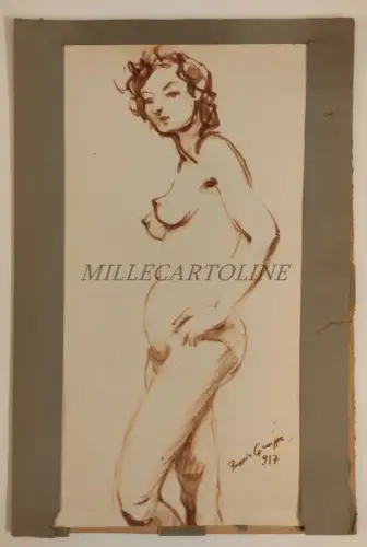 DAMEN-AKTSKIZZE GIUSEPPE RAGGIO - Geschenk L. Von Martini Garofalo zur Freundin 1918