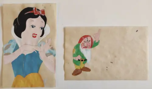WALT DISNEY - Schneewittchen und sieben Zwerge, 2 handbemalte Papiere