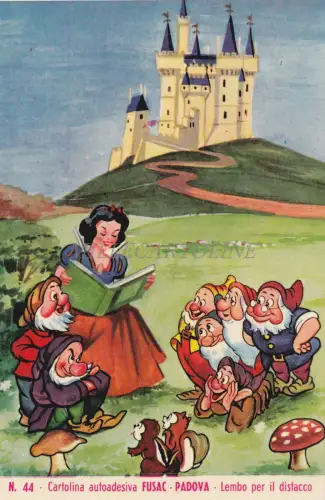 WALT DISNEY - Schneewittchen und sieben Zwerge, Selbstklebende Postkarte Fusac, Sticker