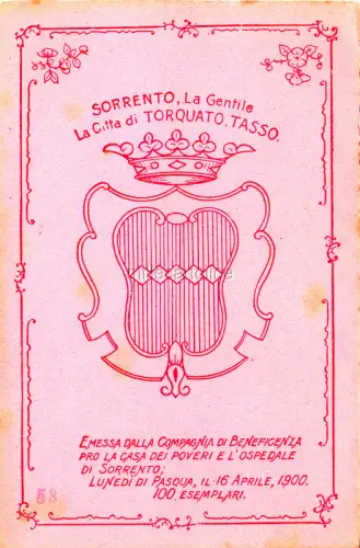 SORRENT 1900 - SELTENE KARTE. WOHLTÄTIGKEITSGESELLSCHAFT PRO KRANKENHAUS UND ARME