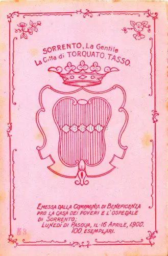 SORRENTO 1900 - RARE CART. WOHLTÄTIGKEITSGESELLSCHAFT PRO KRANKENHAUS UND ARME