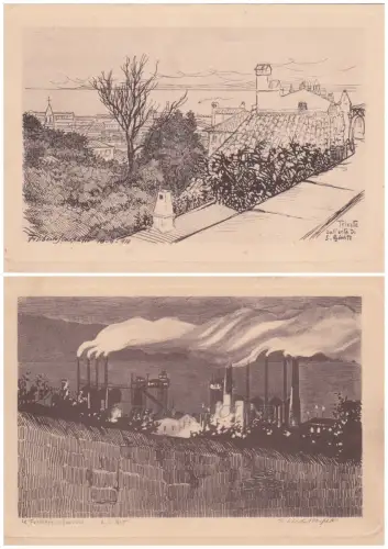 FILIBERTO SCARPELLI 1910 2 Postkarten Triest, Erta S. Giusto & Ferriere Servola