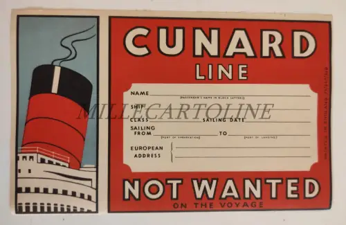 CUNARD LINE - Not Wanted on the Voyage Label Steamship