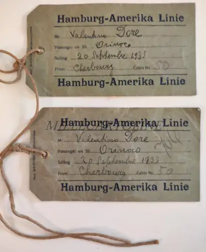 HAMBURG-AMERIKA LINIE - 2 SS Orinoco 1933 Cherbourg Tags Dampfschiff