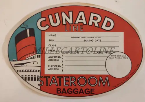 CUNARD LINE - Kabine Gepäckanhänger Dampfschiff