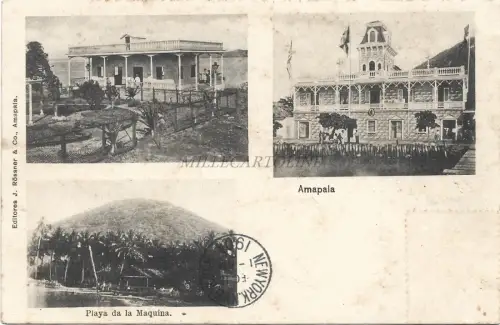 HONDURAS - Amapala 1904 Postkarte J.Rossner 2 Briefmarken UPU 1+2c.
