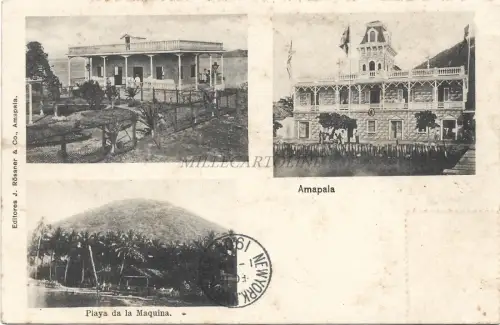 HONDURAS - Amapala 1904 Postkarte J.Rossner 2 Marken UPU 1+2c.