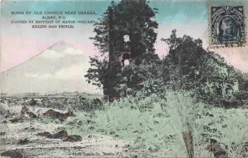PHILIPPINEN - Albay - Ruinen der alten Kirche bei Daraga, Vulkan Mayon - Postkarte