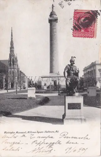 MARYLAND - Baltimore, Washington Monument, Mt. Vernon Square, Postkarte 1905