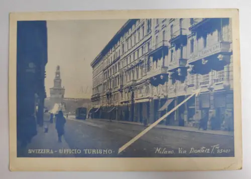 SCHWEIZ TOURISMUSBÜRO - Werbekarton, Mailand, Via Dante