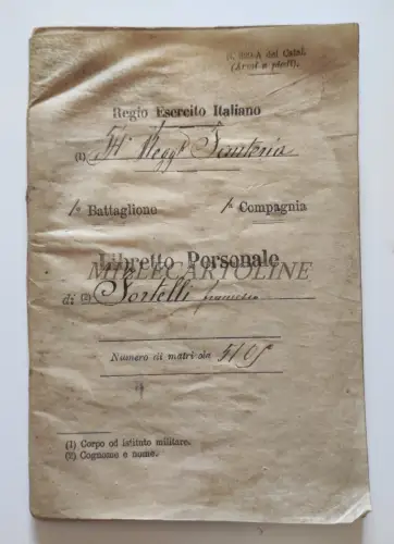 KÖNIGLICHE ITALIENISCHE ARMEE - Libretto Personal 54 Regg. Infanterie, Klasse 1865