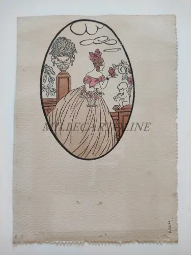 FRAU, DIE ROSEN PFLÜCKT - Aquarell auf Karton