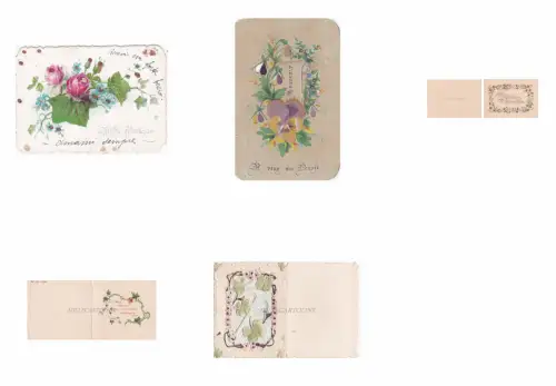 GRUSSKARTEN - 5 Bildkarten Lot Blumen Jugendstil 